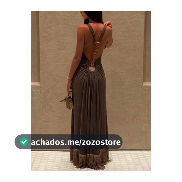Aloruh Vestido Ajustado Feminino Primavera/Verão Marrom Sólido para Férias com Costas Abertas, Corrente com Contas e Borlas