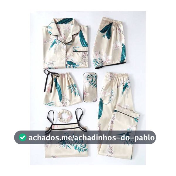 LuxeNights 7 Peças Conjunto de Pijama Estampa Floral em Cetim, Roupas de Outono e Inverno Aconchegantes e Elegantes
