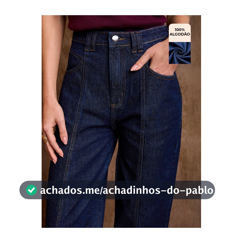 Daynim Calça Denim Feminina Perna Reta Solta Casual Versátil com Bolsos