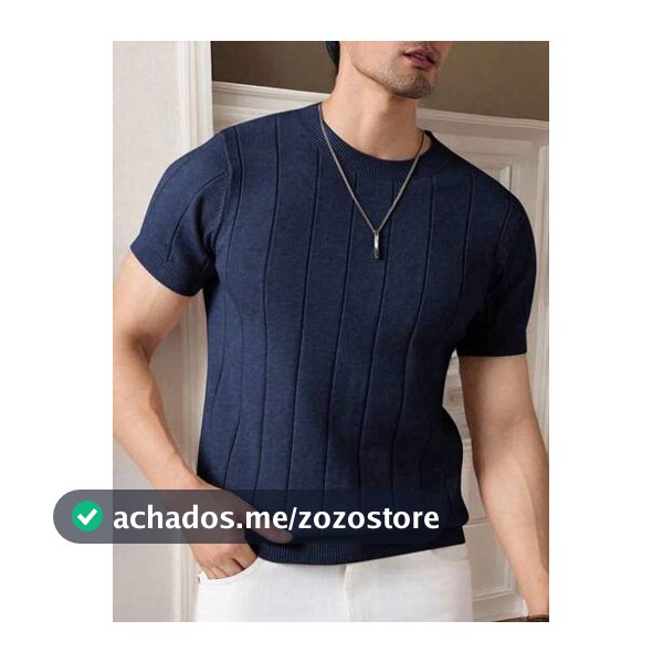 Camiseta Casual de Malha de Manga Curta com Gola Careca e Cor Sólida para Homens