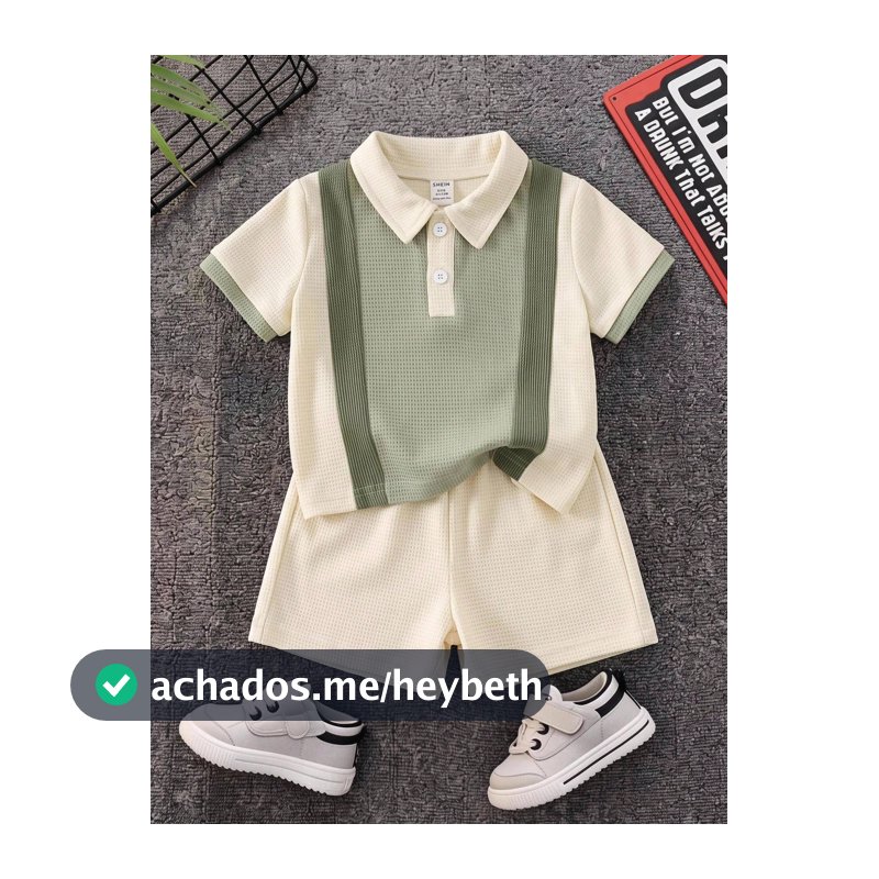 SHEIN 2 Peças/Conjunto Top Polo Casual Colorblock de Verão e Shorts Casuais para Menino Bebê, Conjunto Polo, Conjunto Formal, Conjunto Infantil, Conjunto de Verão