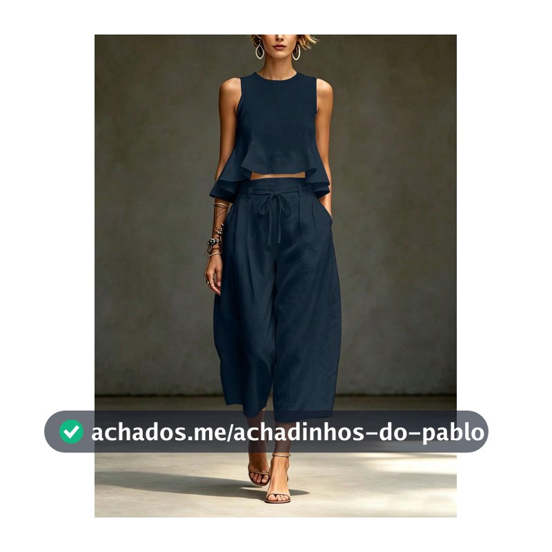 SHEIN Conjunto Feminino Primavera/Verão Branco de 2 Peças com Top Elegante Chique Sofisticado de Gola Redonda Sem Mangas com Amarração Estilo Francês + Calça Casual de Cintura Elástica, Roupa Feminina Primavera/Verão, Top Sem Mangas, Calça Feminina, Casual, Praia, Business, Férias, Passeio, Y2K, Vol...