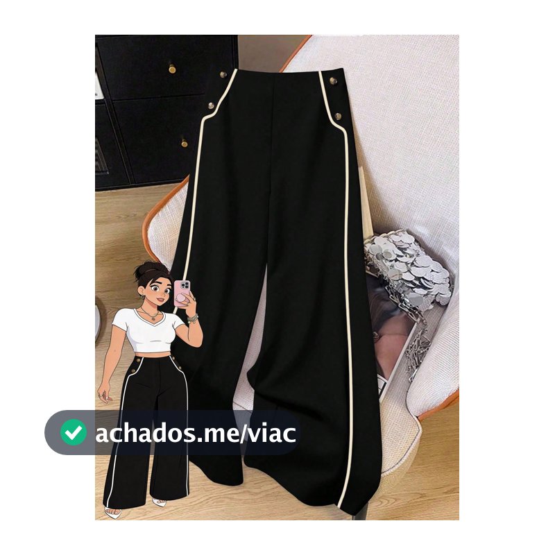 GlowEve CURVE Calça Reta Casual Feminina Plus Size com Acabamento Contrastante