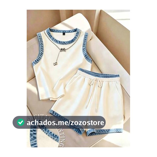 Resyla Conjunto de 2 Peças Regata e Shorts Casual de Verão com Acabamento Contrastante Plus Size