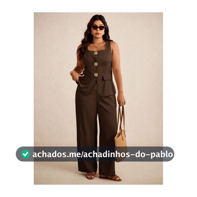 Elaquor Conjunto de Duas Peças Colete e Calça Casual Plus Size