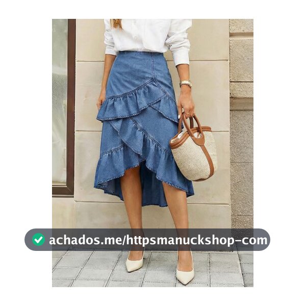 Selenza Saia Denim Plissada Casual Versátil para Uso Diário e Férias, Azul, Outono, Feminina