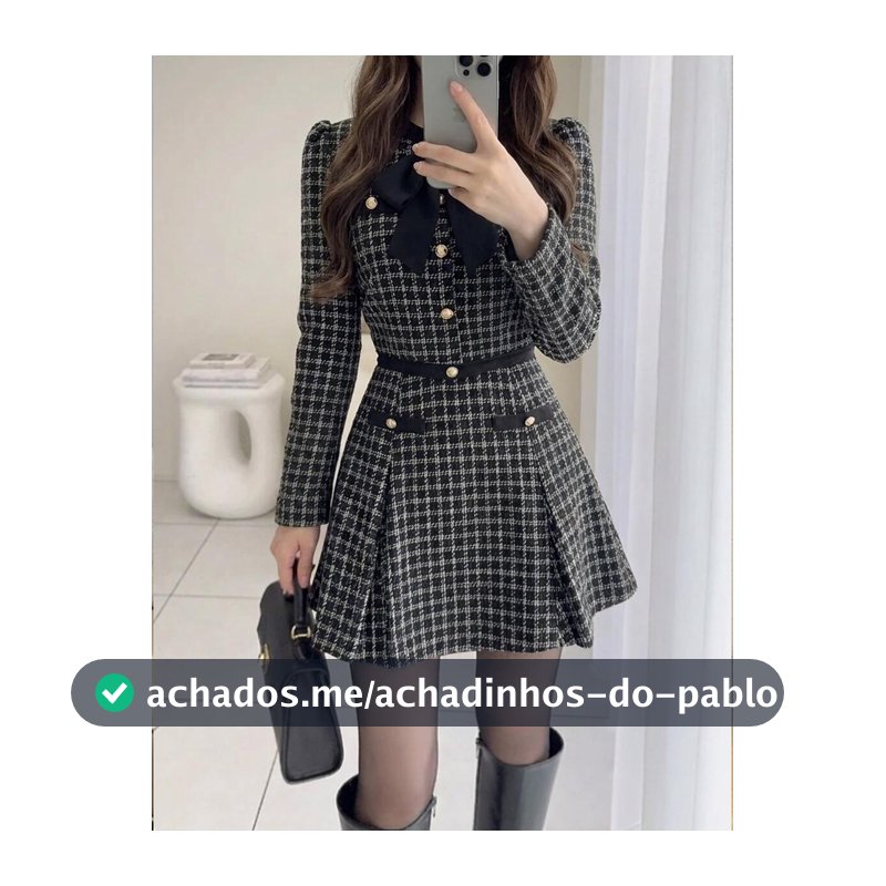 FRIFUL Conjunto de 2 Peças Jaqueta de Manga Longa com Decoração de Laço e Saia Mini Xadrez para Mulheres