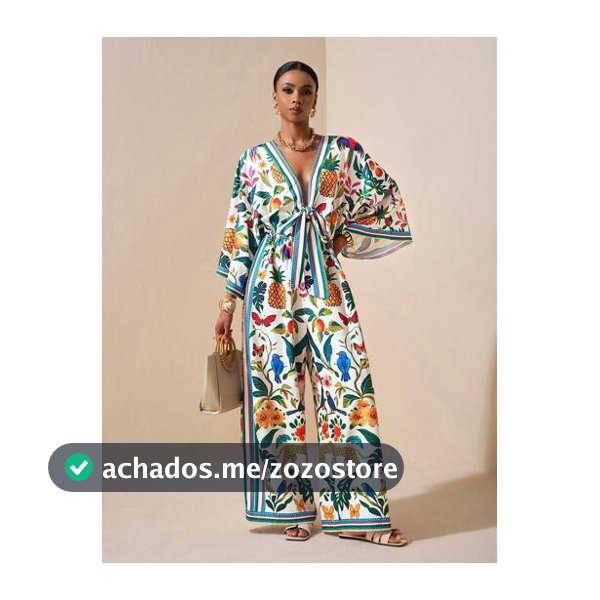 Zivah Macacão Solto Feminino com Estampa Floral Romântica Primaveril Elegante de Resort