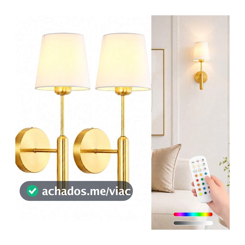 2 Conjuntos de Lâmpadas de Parede com Bateria Recarregável, 15 Temperaturas de Cor Ajustáveis com Controle Remoto, Operadas a Bateria, Sem Necessidade de Fiação, Adequadas para Quarto, Cabana, Luz de Leitura ao Lado da Cama