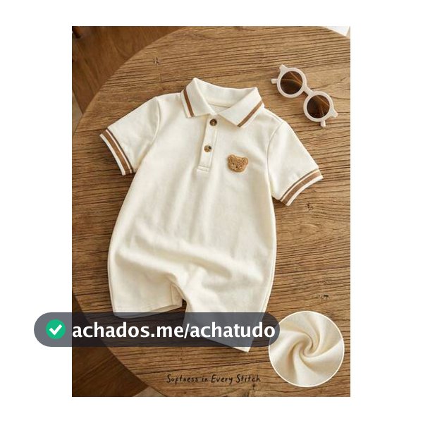 Cozy Pixies Macacão de Manga Curta com Gola de Urso Cartoon para Bebê Menino, Versátil e Confortável