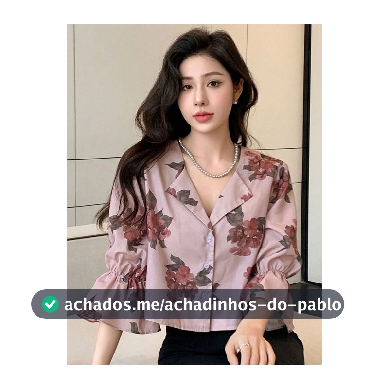 DAZY Blusa Floral com Babado na Barra e Mangas Bufantes, Blusas de Manga Longa para o Outono e Páscoa