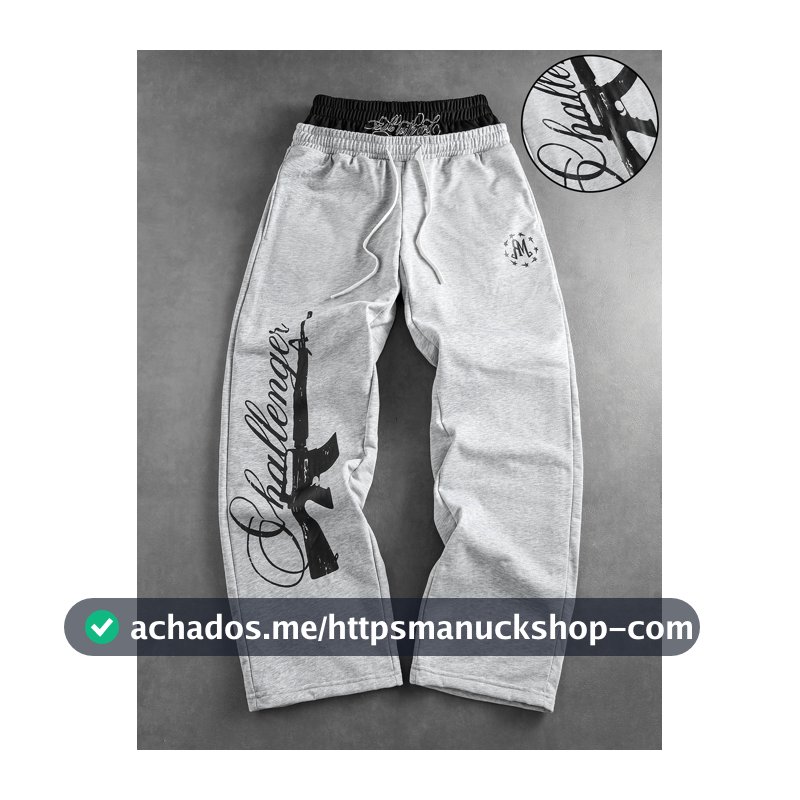 ROMWE MEN Calça de Moletom Solta com Estampa de Arma e Cintura Dupla para Homens
