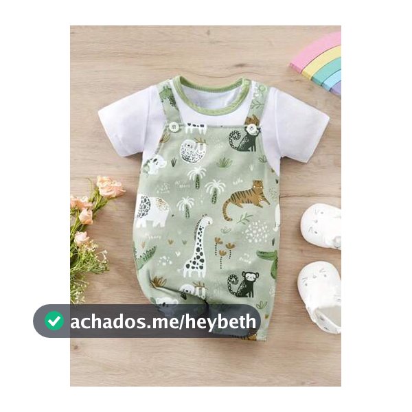 H HIBOBI 1 Peça Macacão 2 em 1 Estampa Animal Verde para Bebê Menino 1-18M