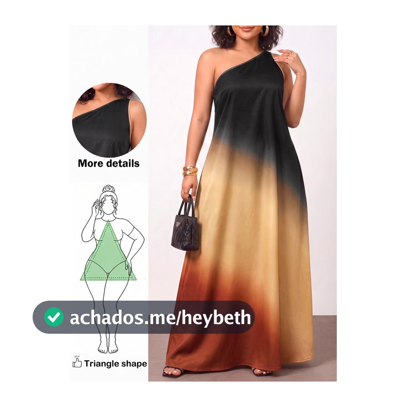 Enliva Vestido Longo Plus Size Feminino com Um Ombro Só, Costas Abertas e Amarração, Cor Degradê, Estilo Férias, Vestido Longo com Alças Finas e Costas Abertas, Estampa Degradê, Vestido com Amarração e Costas Abertas, Adequado para Trabalho/Elegante/Sexy/Férias/Praia/Dia dos Namorados/Show/Fantasia ...