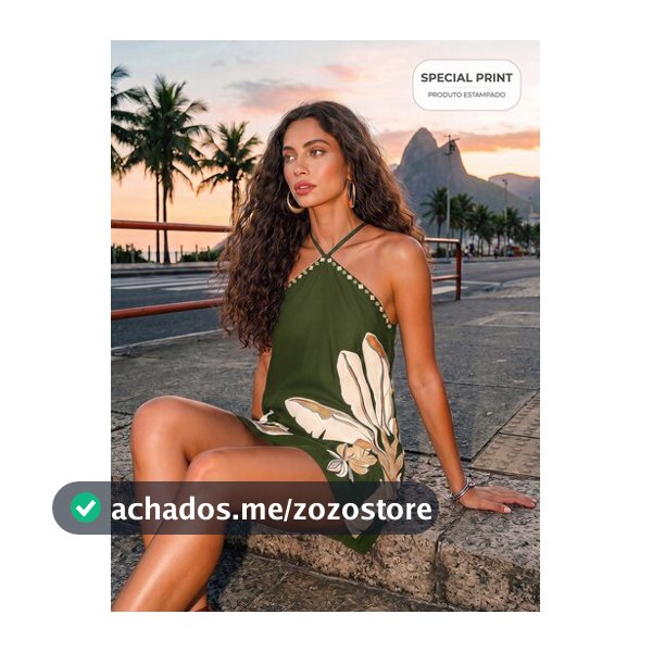 CAJUNI Vestido Mini Retrô Chique de Resort de Férias com Palmeira Dourada