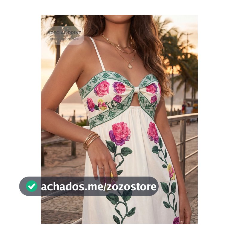 CAJUNI Vestido Feminino Casual de Verão com Estampa Floral e Alças Finas para o Dia a Dia