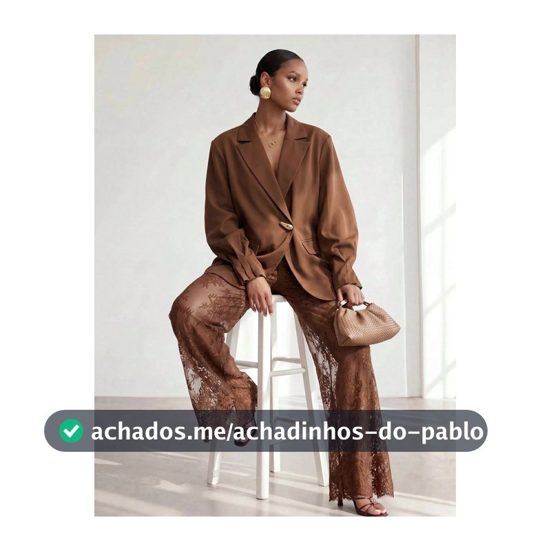 Zivah Conjunto de Jaqueta de Manga Longa com Decoração de Metal de Cor Sólida e Calça de Renda para Mulheres, Estilo Executivo