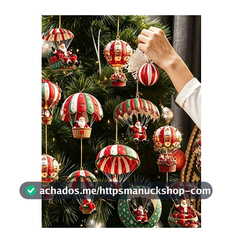 20 Enfeites de Árvore de Natal, Paraquedas de Papai Noel de Madeira, Decorações Ideais para Natal e Ação de Graças, Presentes de Decoração para Festa de Natal em Casa, Enfeites de Árvore de Natal, Natal, Árvore de Natal, Decorações de Casa de Natal