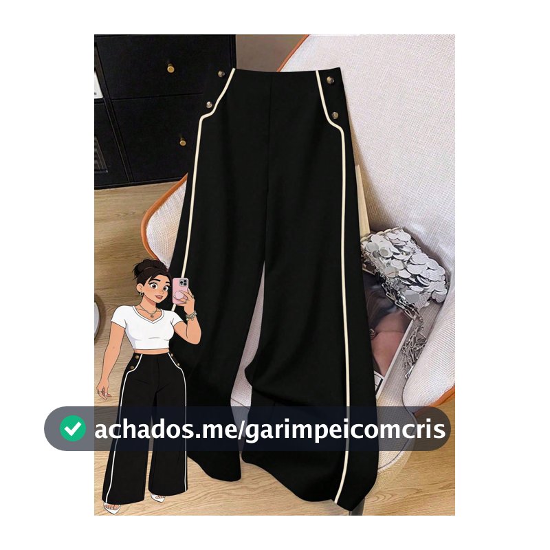 GlowEve CURVE Calça Reta Casual Feminina Plus Size com Acabamento Contrastante
