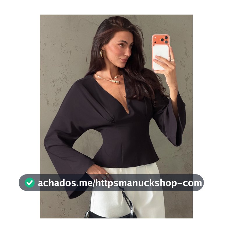 Aloruh Top Feminina Marrom Café com Decote V Profundo, Ajuste Slim, Sexy, Manga Longa, Versátil para Uso Diário e Trabalho, com Amarração nas Costas, Estilo Old Money, para Escritório, Professora, Outono
