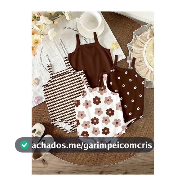 SHEIN 4 Peças Macacão de Bebê Recém-Nascida Fofo com Estampa Floral & Listrada