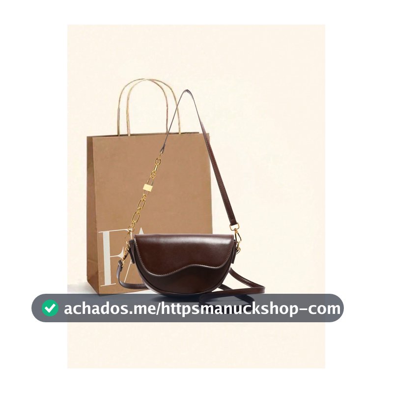 Bolsa Sela Retrô com Aba Semicircular, Bolsa de Ombro com Corrente da Moda para Mulheres, Bolsa Transversal Elegante e Casual