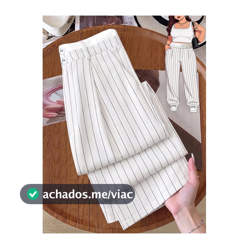 GlowEve CURVE Calça Longa Plus Size Feminina com Estampa Listrada e Bolsos, Branca, Versátil para Trabalho, Casual, Decente, Uso Diário, Formal e Brunch, Outono