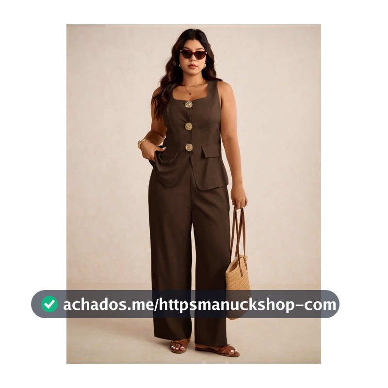 Elaquor Conjunto de Duas Peças Colete e Calça Casual Plus Size