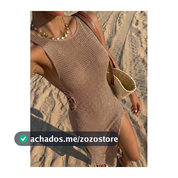 Vestido Longo Feminino Boêmio Casual Sexy com Recortes Vazados Transparente Sem Mangas Ajustado Costas Abertas para Praia e Férias de Verão