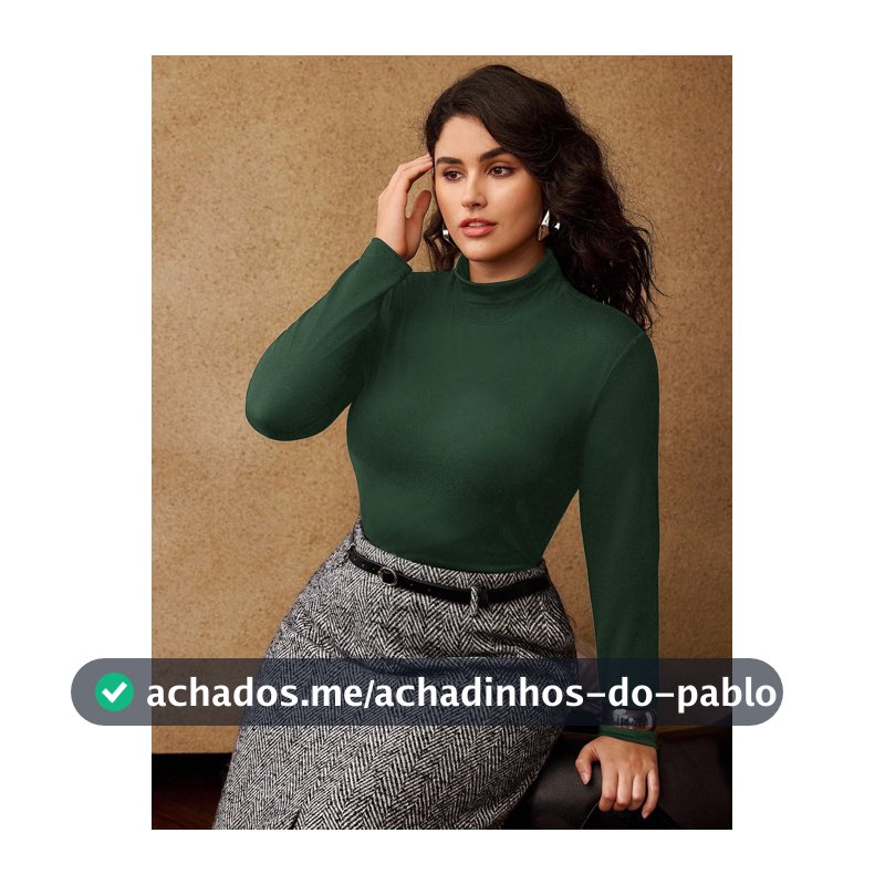 MOTF PREMIUM Camiseta de Manga Longa com Gola Alta em Cor Sólida Plus Size