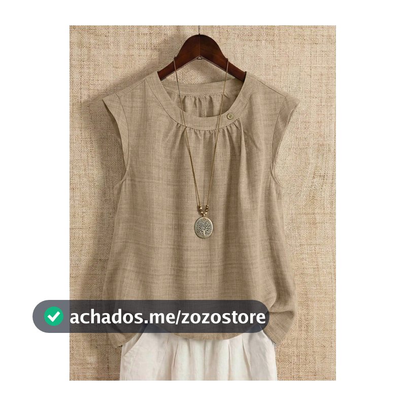 Linhara Blusa Elegante de Verão com Decote Redondo, Franzida e Texturizada, Modelo Evasê, Sem Mangas, para Mulheres Plus Size