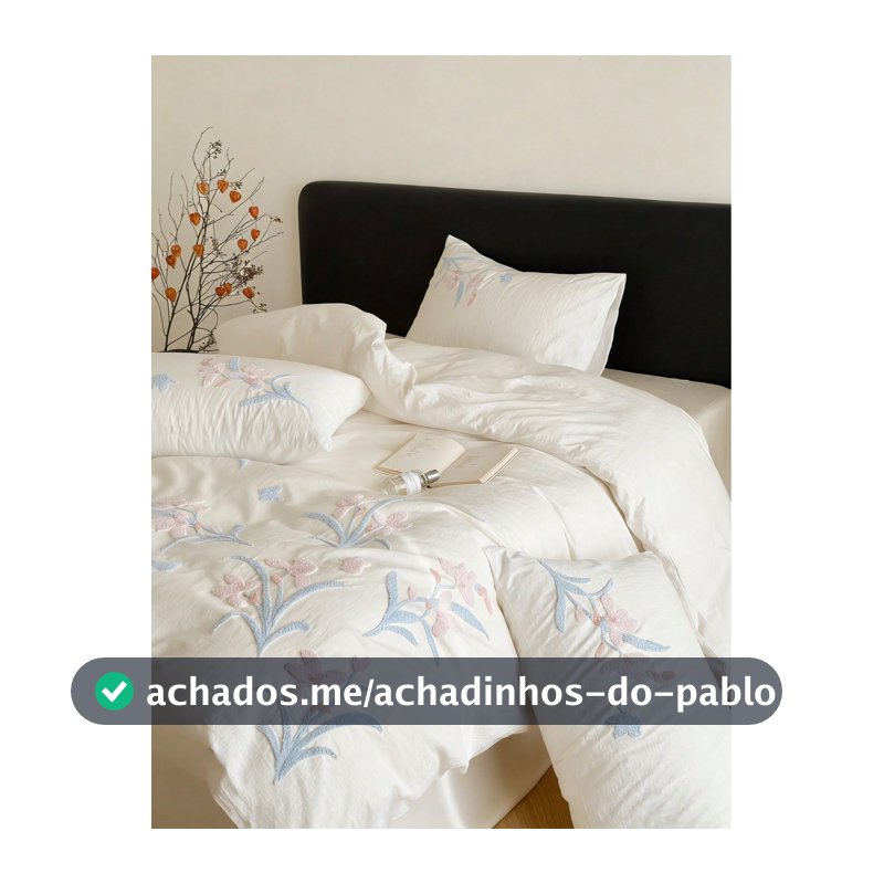 3 peças Conjunto de Capa de Edredom de Tecido Gaze Macio e Confortável (1 Capa de Edredom + 2 Fronhas, Sem Enchimento), Bordado Floral Estilo Fazenda Botânica, Adequado para Quarto, Quarto de Hóspedes, Meninos e Meninas, Lavável em Máquina