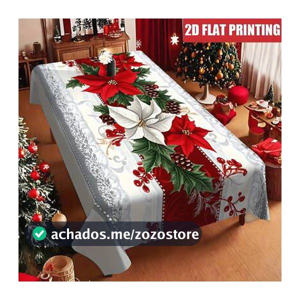 1 Peça Toalha de Mesa Vintage de Natal - Flores Vermelhas em Vasos
