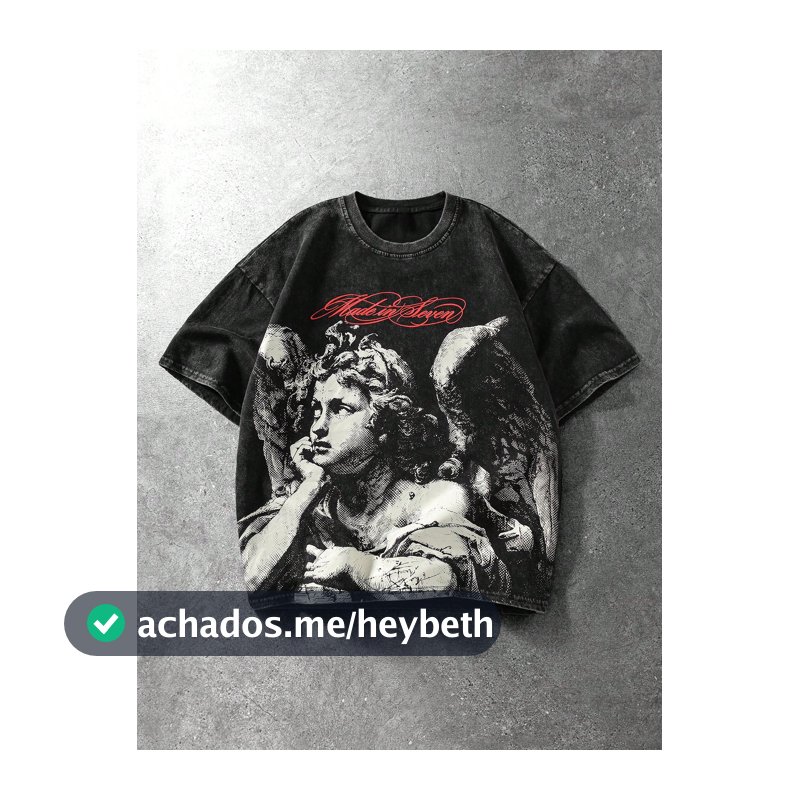ROMWE MEN Street Life Camiseta Masculina Casual de Manga Curta com Estampa de Letra & Anjo para Uso Diário