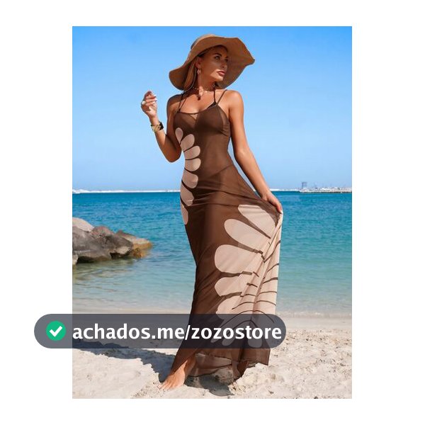 Swim Lushoire Vestido Transparente com Estampa Floral, Alças Finas e Decote Nas Costas para Mulheres
