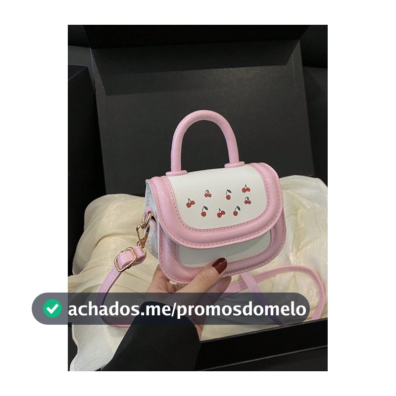 1 Peça Bolsa de Mão Mini em Couro PU Brilhante com Estampa de Cereja e Bloco de Cor, Bolsa de Ombro Estilo Doce de Menina para Uso Diário e Trabalho