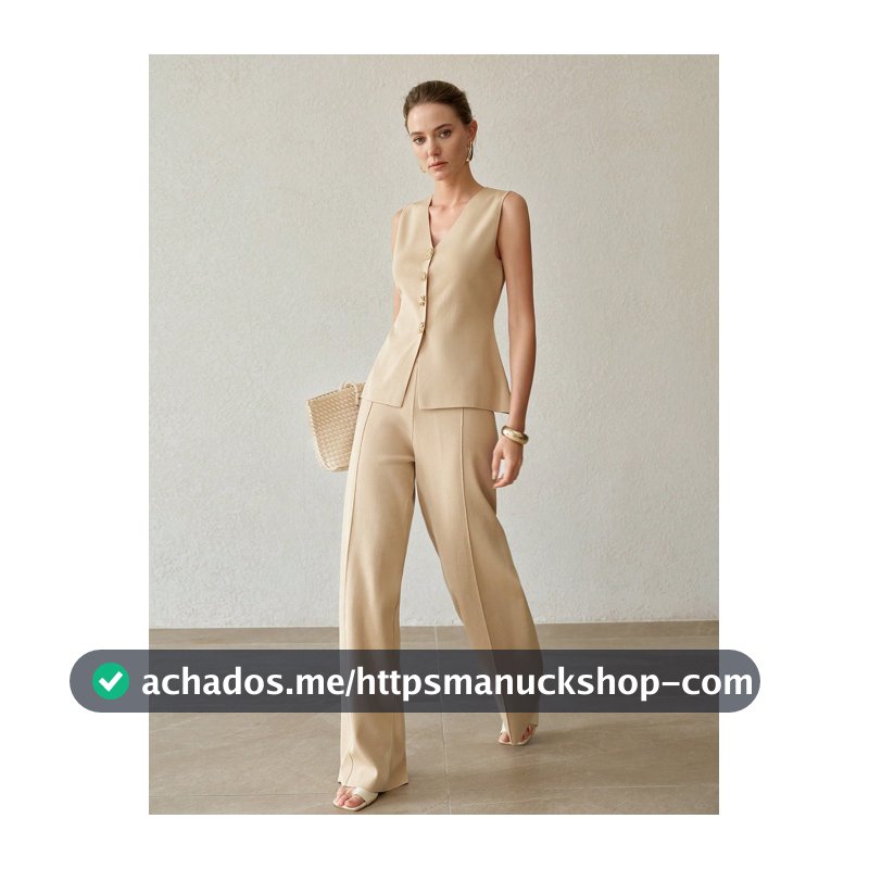 MOTF CONJUNTO PREMIUM DE COLETE DE MALHA SEM MANGAS COM DECOTE EM V & CALÇA PARA MULHERES