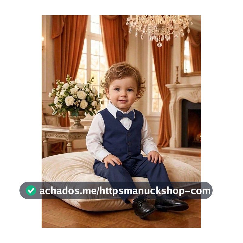 BOARNSEORL 3 Peças Conjunto de Roupa de Gentleman para Bebê Menino: Camisa Branca de Manga Longa com Gravata Borboleta, Colete e Calça, Moda para Festa de Aniversário, Casamento, Comemoração do 1º Mês/Ano