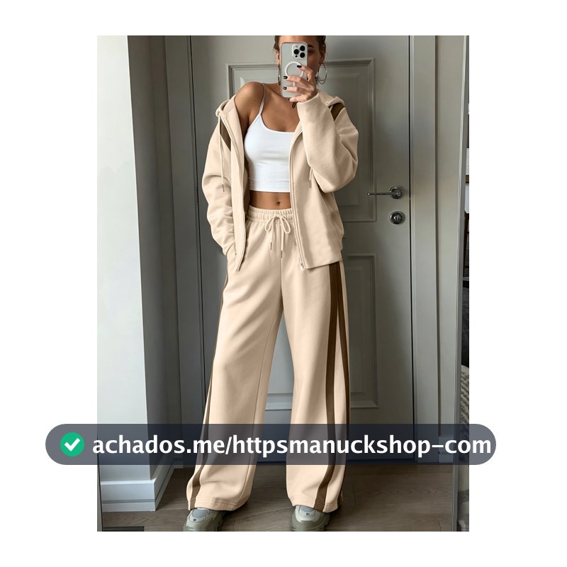 Selamara Conjunto de 2 Peças Moletom com Capuz e Zíper e Calça de Cor Sólida para Mulheres