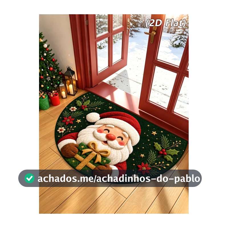 1 Peça Tapete de Entrada Semicircular de Pelúcia Papai Noel, Tapete de Cozinha, Tapete de Banheiro, Decoração de Sala de Estar, Design Antiderrapante, Função Absorvente, Decoração de Natal, Tapete de Entrada de Natal, Estilo de Desenho Animado Fofo de Natal, Decoração de Cozinha, Decoração de Casa, ...