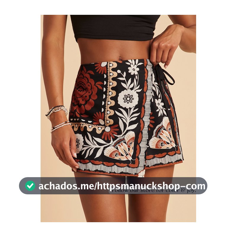 Travachic Shorts de Praia Estilo Boêmio Casual com Cintura Amarrada e Babado para Mulheres, Roupas de Outono para Mulheres
