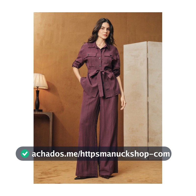 Anewsta 2 peças/Conjunto Camisa Utilitária com Cadarço na Cintura + Calça Perna Larga para Outono/Inverno