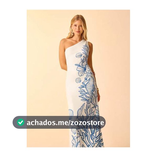 CAJUNI Vestido Casual de Férias com Decote Assimétrico e Cintura com Laço, Estampa Tropical, Oceano Azul, Conchas, Cavalo-Marinho e Coral, Midi