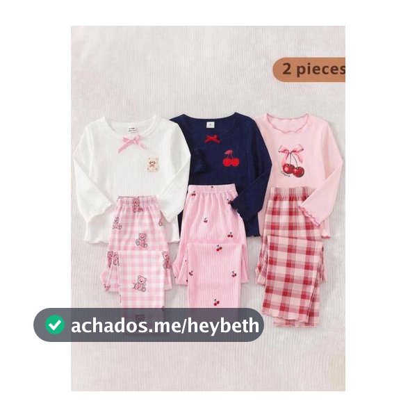 1 Conjunto Roupa de Ficar em Casa para Bebê Menina com Gola Redonda