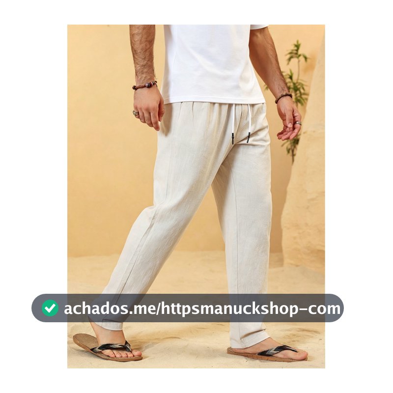Palmeraft Calça casual reta com cordão na cintura e bolsos laterais, cor sólida, calça folgada longa para férias, para presente de marido ou namorado, para o outono
