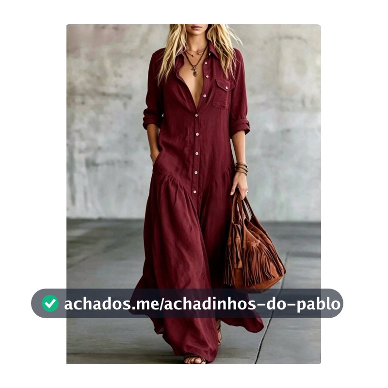 SHEIN Holidaya Vestido Camisa Vintage Boho Casual Vermelho Bordô com Gola de Lapela, Manga Longa, Bolso Único, Bainha com Babados em Patchwork, Abotoamento Simples, para Trabalho e Férias no Outono