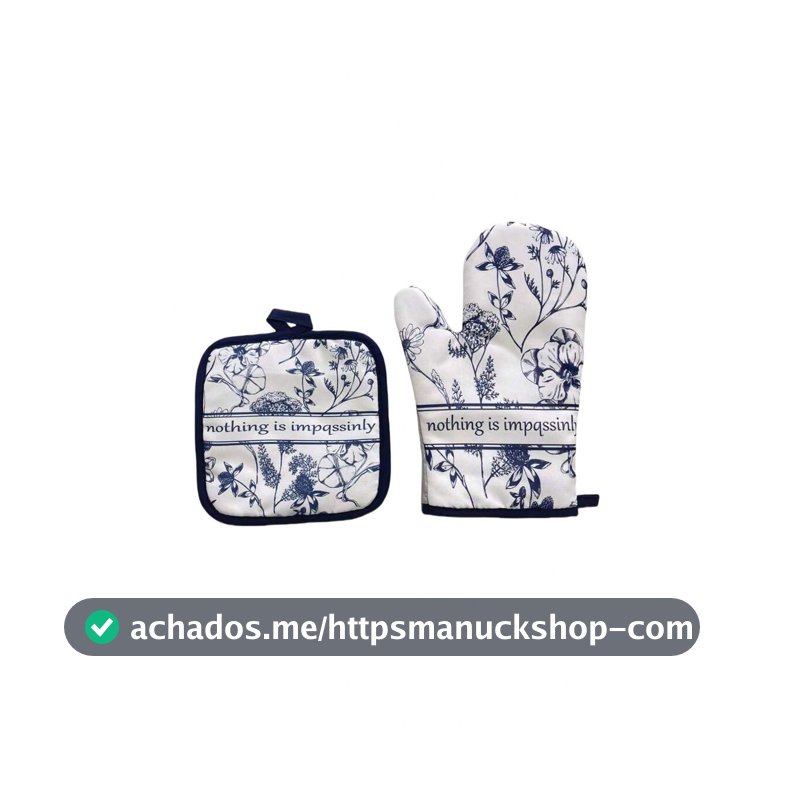 2 Peças Luvas impressas em preto e branco e Tapete de isolamento térmico espesso para cozinha, Luvas de forno para micro-ondas, Resistentes em alta temperatura
