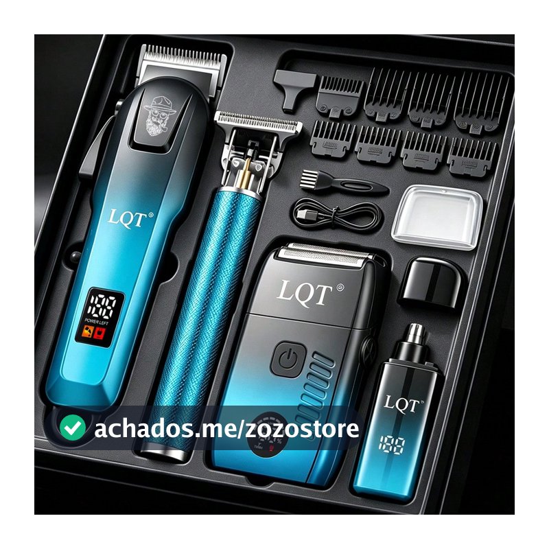 LQT Kit de Cuidados Pessoais Doméstico (2 peças/3 peças/4 peças), Cortador de Cabelo Recarregável Sem Fio & Aparador de Lâmina em T & Barbeador de Folha & Aparador de Pelos do Nariz, Visor Digital LED, Com Múltiplos Pentes Guia, Carregamento USB-C, Presente de Natal para Homens