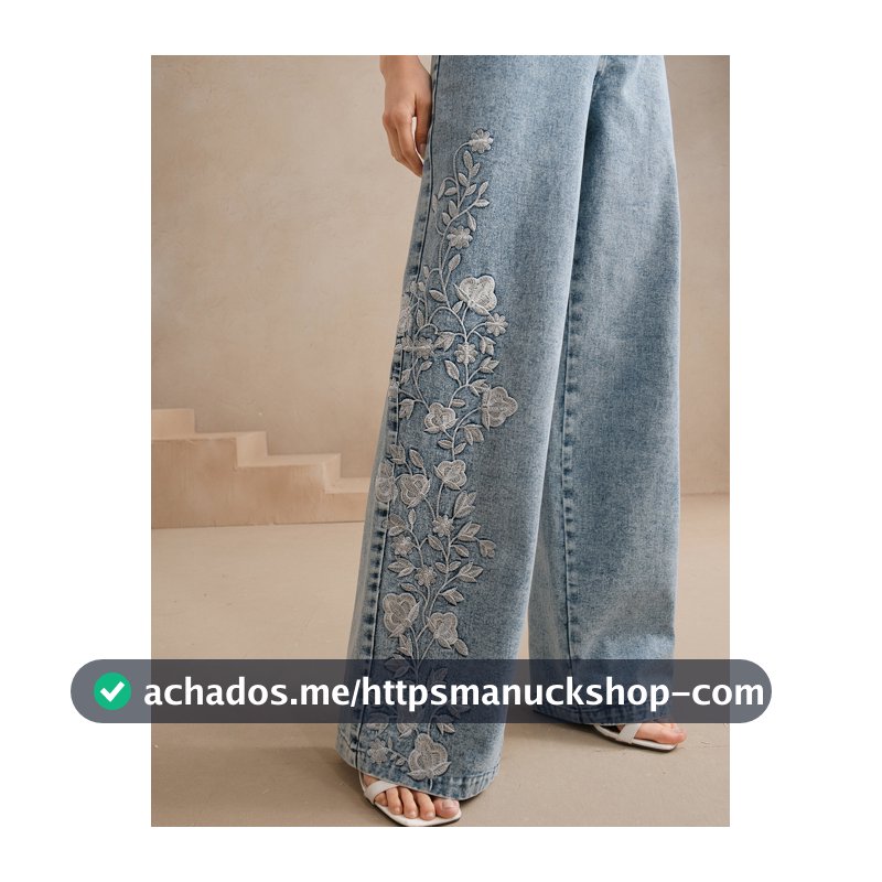 Anewsta Calça Longa Feminina com Design Floral Bordado Elegante, Estilo de Férias, Adequada para o Dia dos Namorados, Ano Novo Chinês