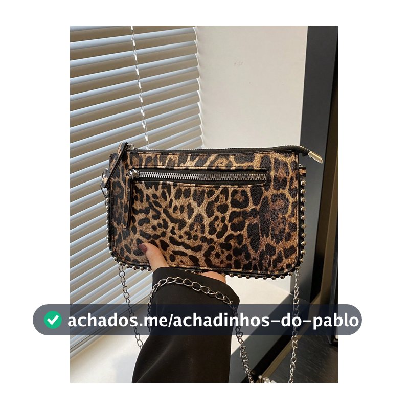 Bolsa Feminina com Estampa de Leopardo, Nova Moda, Charmosa e Elegante, Bolsa de Ombro com Corrente, Bolsa Transversal e Clutch